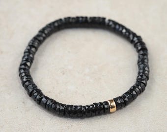 Black Tourmaline Bracelet, FACETED black tourmaline bracelet, [EBTM1578] Genuine Black Tourmaline, Energy Bracelet *BS *W
