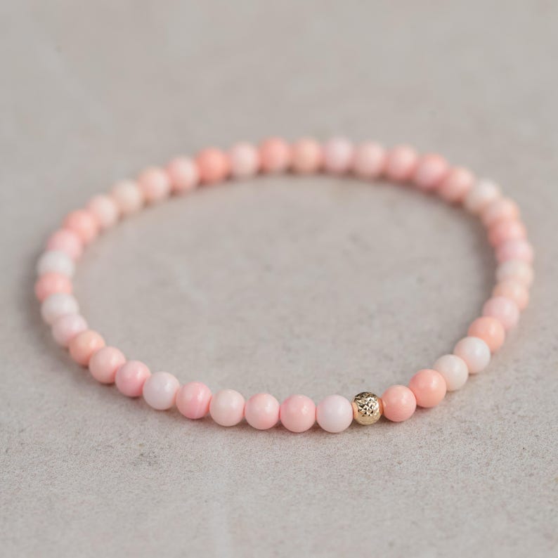 14K Queen Conch (aka Pink Tridacna) bracelet in 4mm | [EBCM1616] Pink bracelet | Pink Conch Bracelet | natural pink image 1