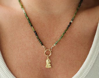 RARE! Green Tourmaline 3mm | Green tourmaline necklace | [ENGP1408] Green tourmaline | Faceted tourmaline 3mm stones | green tourmaline