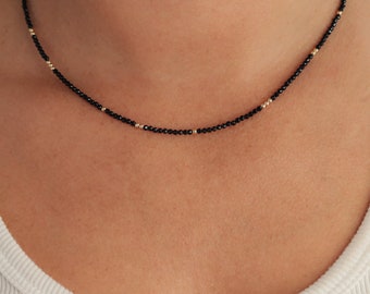 Black Spinel Necklace | 2mm black spinel choker | gold filled black necklace | black spinel 2mm | black gemstone necklace