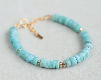 Pulsera Heishi Larimar / Pulsera Larimar, auténtica pulsera azul larimar, [EBLP4579] auténtica pulsera Larimar / Pulsera Larimar rondel / auténtica