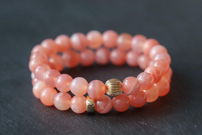 AAAA+ rare Pink Botswana Agate Bracelet Handmade 8mm Banded Pink Agate [EBPM1108] Beaded Gemstone Bracelet Stack Bracelet image 2