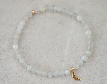 14K GOLD Moonstone Bracelet, Stacking Bracelet, Healing Stones For Emotional Balance, [EBMP1023 ]Feminine Energy, Goddess Stone