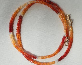 Mexican Fire Opal Necklace – Gemmy Faceted Rondelle 3mm, Ombre Opal Strand, Gold Filled Sterling Silver or 14K Gold, Dainty Gemstone