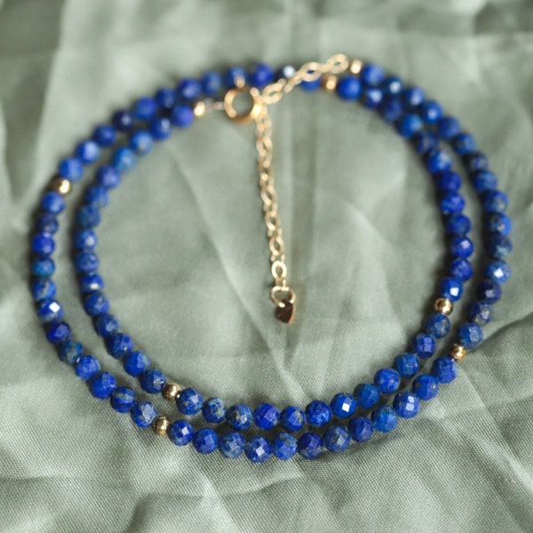 Lapis lazuli beaded necklace | 14K gold fill lapis lazuli | lapis choker | lapis lazuli necklace | genuine women's lapis lazuli necklace