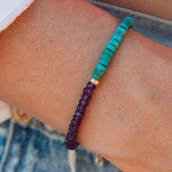 Amethyst and turquoise bracelet | 4mm Amethyst bracelet | Arizona turquoise | amethyst beaded bracelet | gift for her #0539