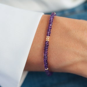 Amethyst Bracelet | beaded amethyst bracelet | dainty amethyst beaded bracelet | 14k gold filled | February birthstone