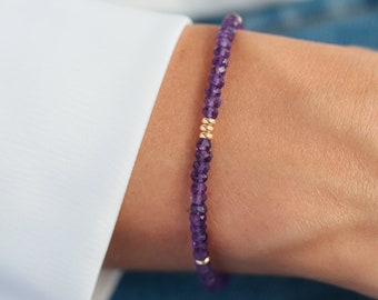 Amethyst Bracelet | beaded amethyst bracelet | dainty amethyst beaded bracelet | 14k gold filled | February birthstone