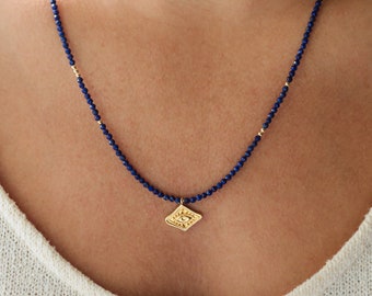 Lapis lazuli beaded necklace | 14K gold filled lapis choker | beaded lapis lazuli necklace | gold lapis | dainty lapis jewelry