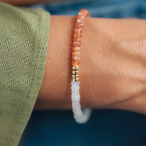 14K GOLD Moonstone + Sunstone tiny gemstone bracelet | sun moon jewelry [EBSM1626] | 14k gold | AAA sunstone bracelet,AAA moonstone jewelry