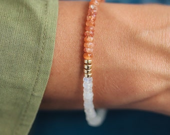 AAA+ Moonstone + Sunstone Tiny Gemstone Bracelet | sun moon jewelry | 14k gold fill | AAA sunstone bracelet | AAA moonstone jewelry