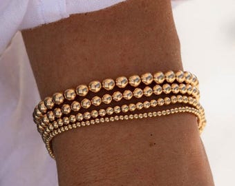 ADJUSTABLE Gold Filled Beaded Ball Bracelet, 2mm, 3mm, 4mm, 5mm, [EBGP1124] 14k Yellow Gold Filled Jewelry, Stacking Stretch Bracelets