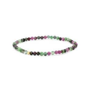 14K GOLD Rubin Zoisit 3 mm | Zartes Perlenarmband Gold | [EBRM1457] Zierliches Perlenarmband zum Stapeln. Natürlicher Rubin Zoisit