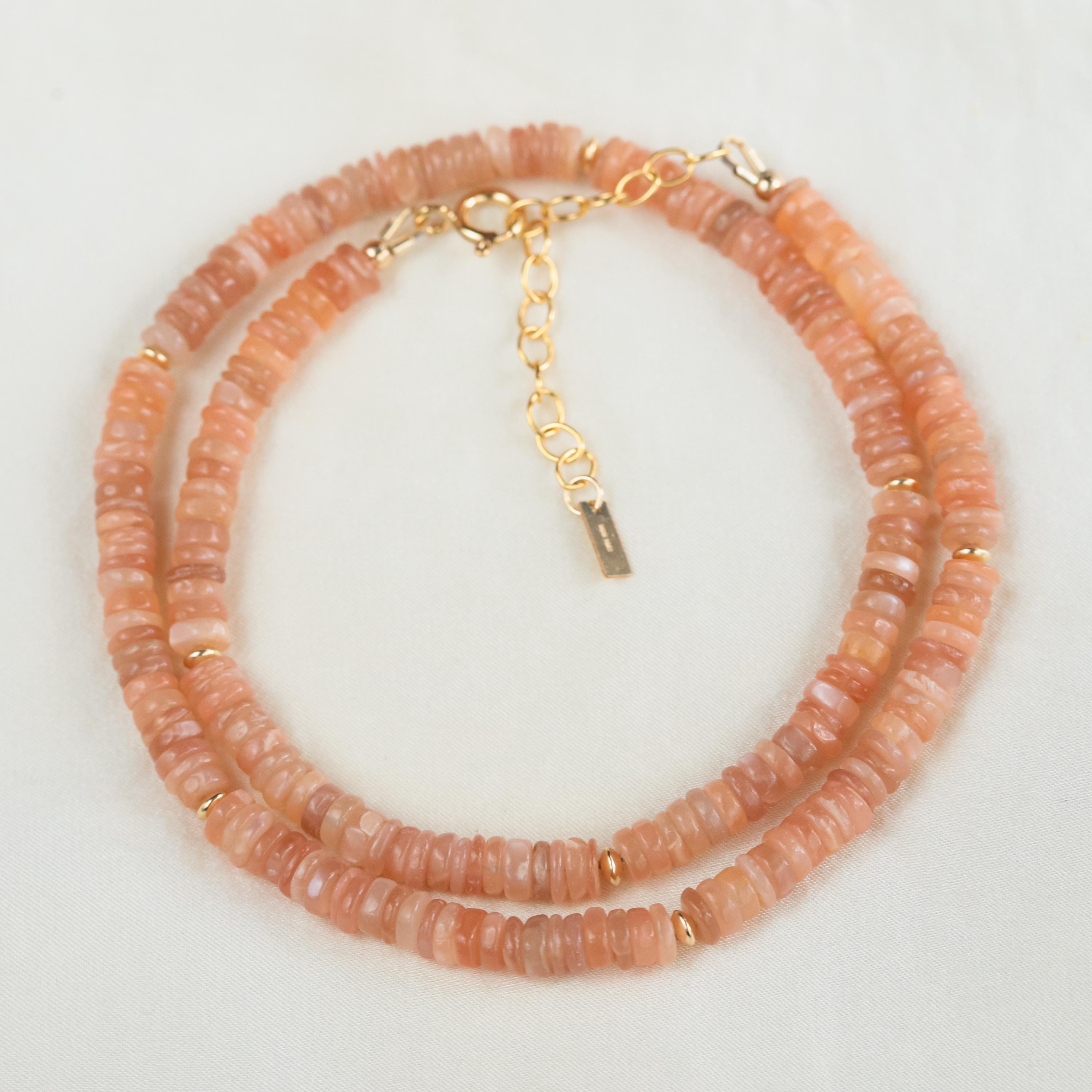 AAAA+ Peach Moonstone necklace |  Peach Moonstone Necklace [ENPP1725], dainty peach moonstone , June Birthstone Jewelry, boho gemstone