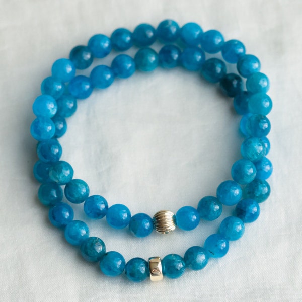 AAAA+ apatite bleue néon, Bracelet en apatite 6 mm, Bracelet en apatite bleue AAA+, Bracelet de perles pour homme apatite, apatite