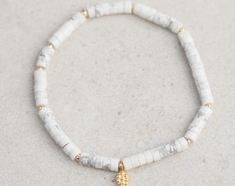 Howlite heishi bracelet | beauty howlite bracelet | [EBHM2151] genuine howlite gold filled | women's howlite bracelet | natural howlite
