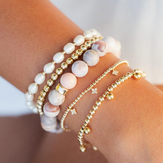 14K GOLD Pink Botswana Agate Bracelet [EBPM1479] Handmade 8mm Banded Pink Agate Beaded Gemstone Bracelet Stack Bracelet | Healing bracelet