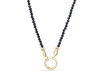 14K GOLD Blauer Saphir Karabiner Collier Halskette [ENBM1694] | Frauen Edelstein Choker Halskette | facettierter blauer Saphir | September