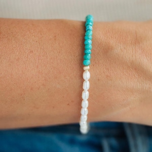 14K GOLD Turquoise freshwater pearl bracelet | Natural authentic turquoise | women's turquoise jewelry | Arizona Turquoise pearl turquoise