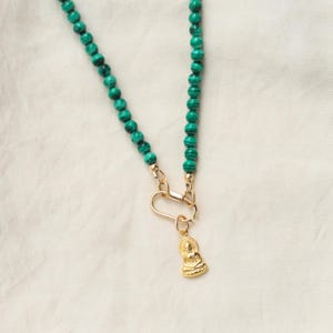 Buddha of Abundance Necklace Malachite 4mm | AAA Malachite Choker | Malachite gold jewelry| Healing malachite jewelry