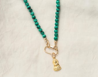 Buddha of Abundance Necklace Malachite 4mm | AAA Malachite Choker | Malachite gold jewelry| Healing malachite jewelry