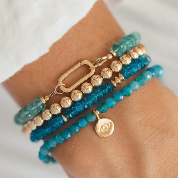 Bracciale In Apatite Blu Sfaccettata – 31,50 Carati – Perle Rotte – Gioiello Etnico JaipurJewels
