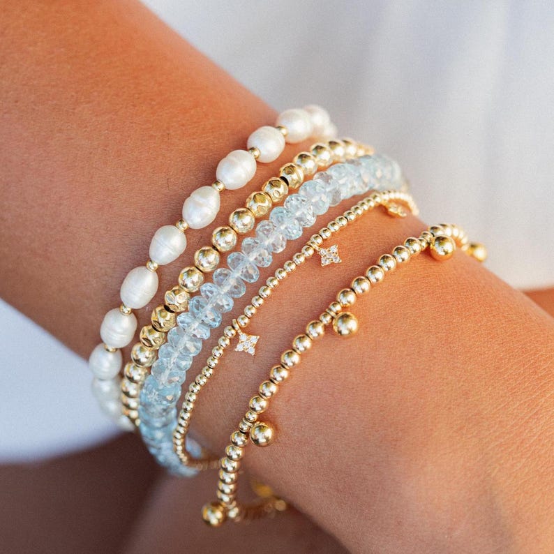 14K GOLD Blue Topaz Bracelet | genuine blue topaz gold | November birthstone bracelet [EBBM1505] | genuine blue topaz jewelry | blue topaz image 2