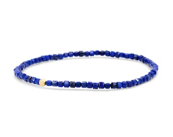 14K GOLD Lapis | Stunning cube Lapis Lazuli Bracelet, [EBLP1492] Genuine Lapis Lazuli Beaded Bracelet, tiny Genuine Lapis Lazuli bracelet