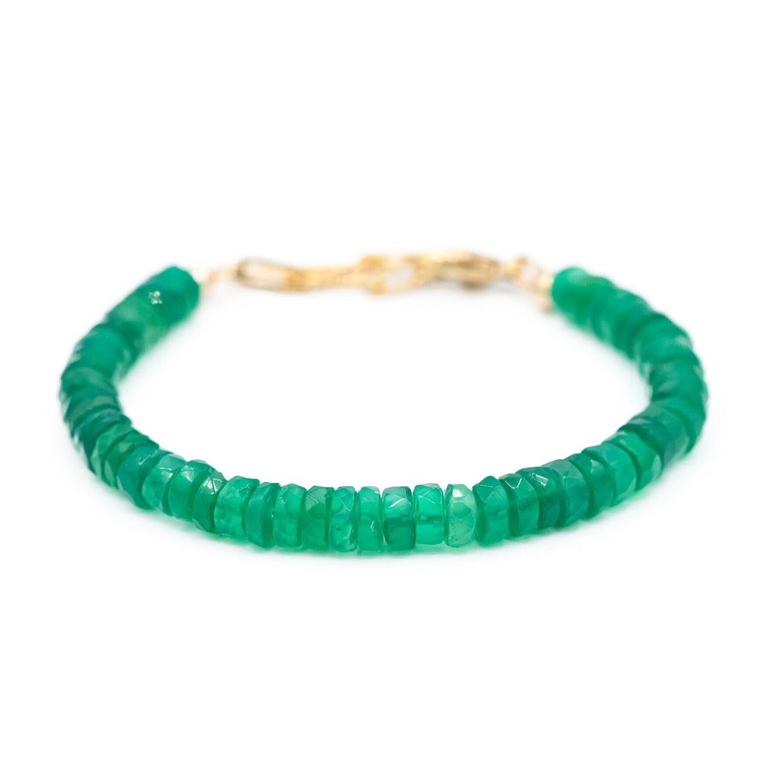 Green Onyx Bracelet, Minimalist Green Onyx Bracelet, Dainty Green Onyx
