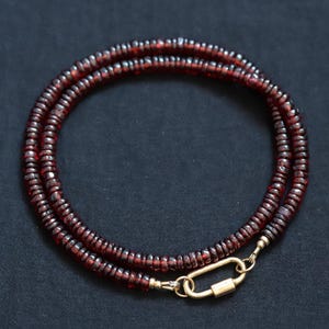 Garnet Beaded Necklace | Women&#39;s garnet necklace | Deep Red Garnet, [ENGP1144] Smooth rondel garnet, genuine garnet | January birthstone