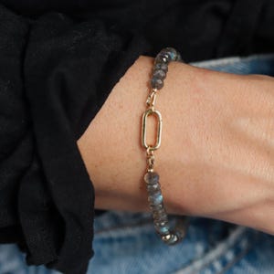 14K GOLD Labradorite Bracelet | Women&#39;s Labradorite Bracelet | [EBLM1797] AAA+ Labradorite | Blue Flash Labradorite bracelet  *BS