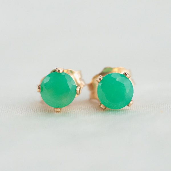 14K gold filled chrysoprase earring, gemstone stud chrysoprase earrings, gold filled gemstone studs, chrysoprase earrings, chrysoprase stud