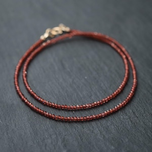 SOLID 14K GOLD Garnet Necklace | Women&#39;s Garnet Choker Necklace | [ENGM1708] Faceted Red Garnet | January birthstone | gold garnet