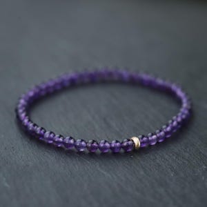 14K SOLID GOLD Amethyst bracelet | 4mm Amethyst bracelet | [EBAM1508] Purple amethyst beaded bracelet | healing bracelet | February
