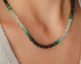 Emerald Necklace, beaded emerald necklace | May birthstone necklace [ENEP1067] | genuine emerald necklace | shaded emerald necklace