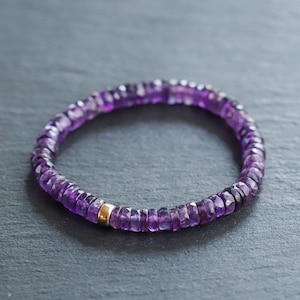 Amethist heishi-armband | Amethist armband 6 mm | Paarse amethist kralenarmband | Amethist kralenarmband | gefacetteerde stretch-amethist