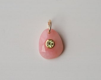 Pink Opal Peridot Pendant, Gold Vermeil Gemstone Necklace Charm, Pink Opal Jewelry, Peridot Charm, Two Stone Pendant, May Birthstone