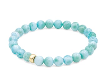 Pulsera elástica de larimar azul de 6 mm para mujer, pulsera de larimar azul, joyería playera boho chic / larimar