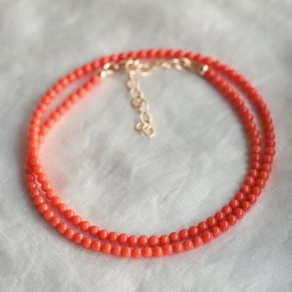 3mm Genuine Italian Coral Necklace | Real Coral Necklace Handmade | Genuine Coral Jewelry | Natural red coral necklace | coral 3mm gold