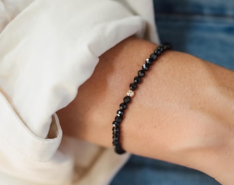 Pulsera de turmalina negra en oro de 14 quilates de 4 mm / Turmalina negra genuina [EBBM1615] / Pulsera energética / Fuerza, protección, resistencia y sanación *BS