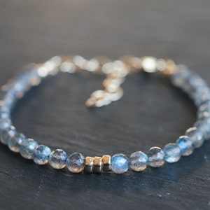 Labradorite Bracelet, Beaded Grey Gemstone Stacking Jewelry, Delicate ...