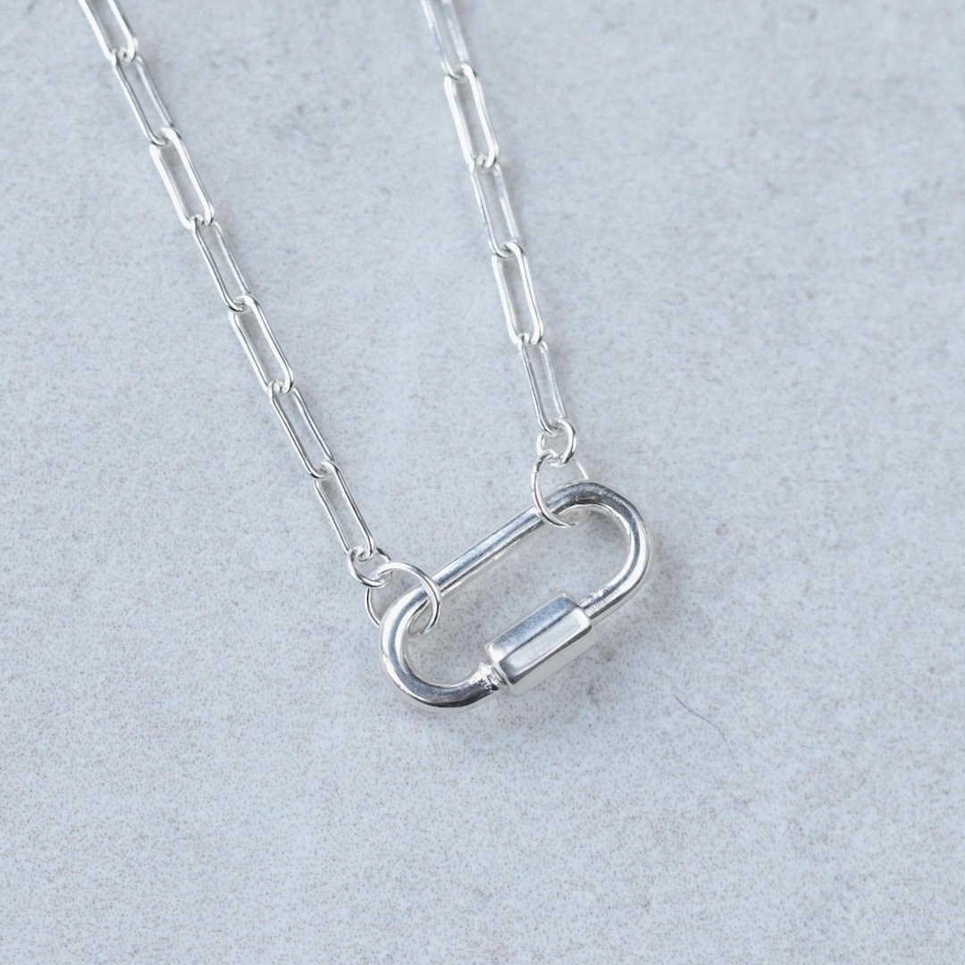 Carabiner Sterling Silver, Paperclip Chain Necklace, [ENSP1027