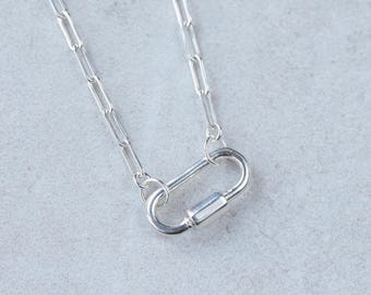 Mosquetón de plata de ley, collar de cadena con clip, [ENSP1027] collar de mosquetón de plata de ley, collar de plata de ley para uso diario WW