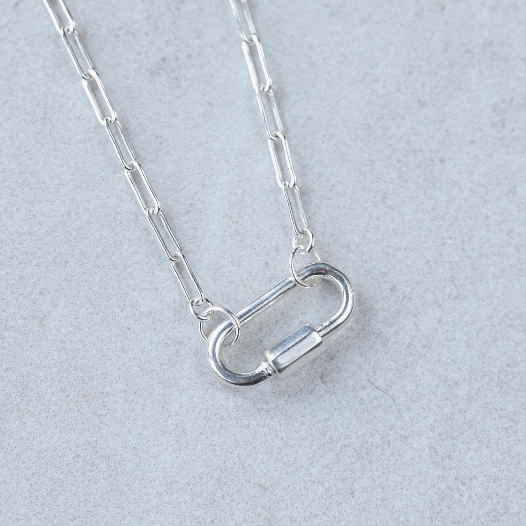 Carabiner Sterling Silver, Paperclip Chain Necklace, [ENSP1027