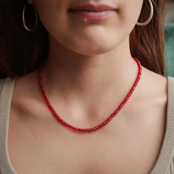 14K GOLD Carnelian beaded necklace | 14K gold carnelian [ENCM1801] | genuine carnelian jewelry | women's carnelian necklace | carnelian red