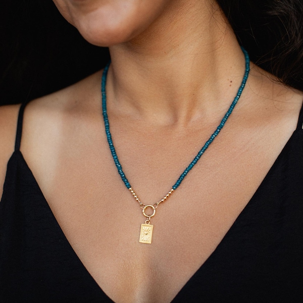 Apatite Necklace, Rondelle Necklace, Rondelle Necklace, [ENAP1143] Apatite Gemstone Necklace, Beaded Necklace, Apatite Necklace