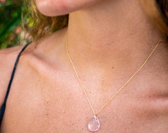 14K GOLD Rose quartz pendant Necklace, [EPRM5858] Rose quartz necklace, Rose quartz jewelry [EPRM1799], 14K gold Rose quartz necklace
