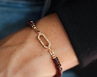 14K GOLD Granat Armband, zartes Granat Rondell Stacking Armband, [EBGM1096] echte Granat Armbänder, kleine Perlen Granat | gold Granat