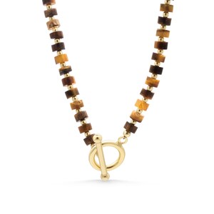 Heishi Toggle Necklace - Tiger's Eye, Lapis Lazuli, Lepidolite Tiger's Eye