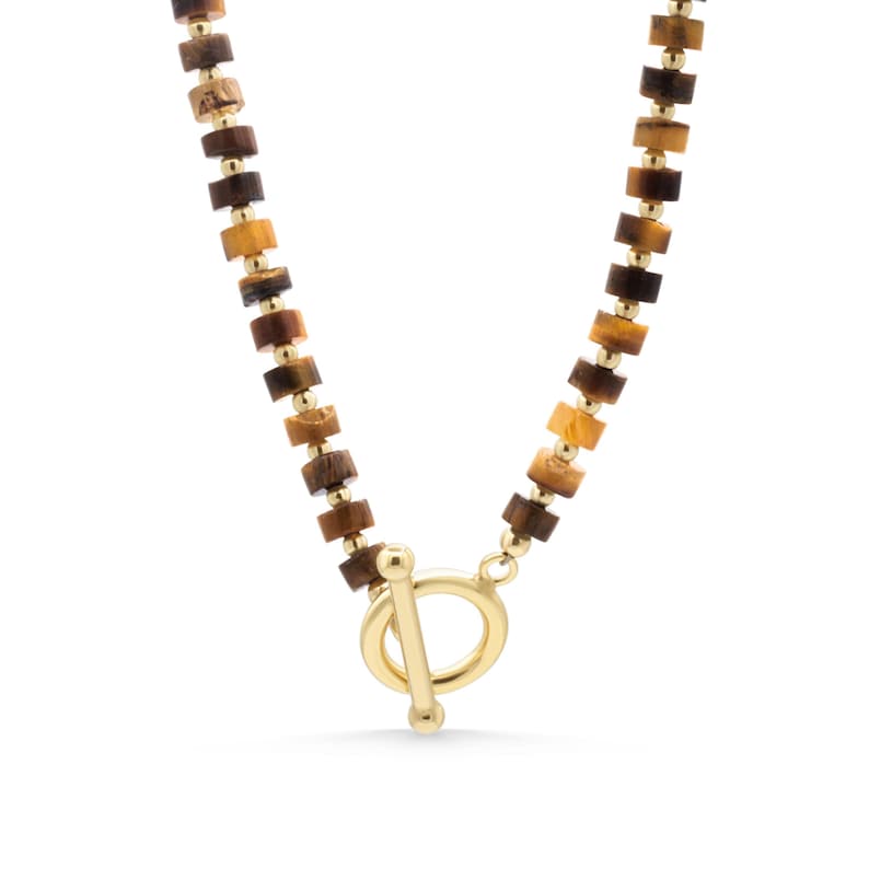 Heishi Toggle Necklace - Tiger's Eye, Lapis Lazuli, Lepidolite Tiger's Eye